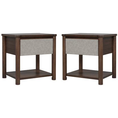 Modern Queen Bed Frame Set with 2 Nightstands - Gray/Walnut