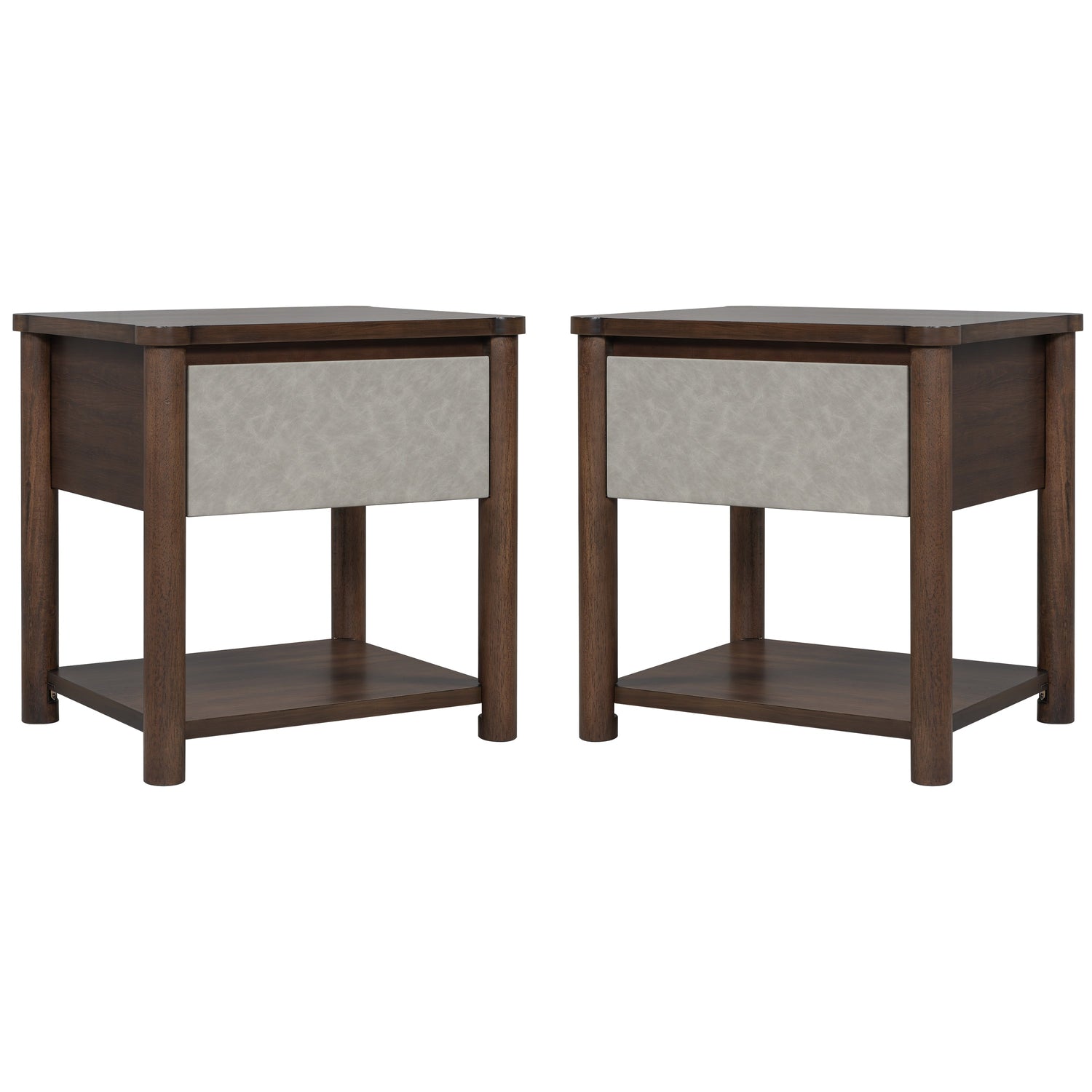 Modern King Bed Frame Set with 2 Nightstands - Gray/Walnut