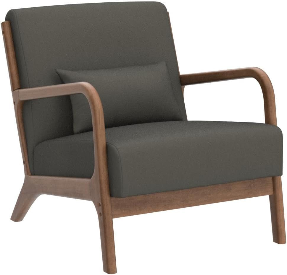 Olive Gray Upholstered Mid Century Modern Accent Armchair