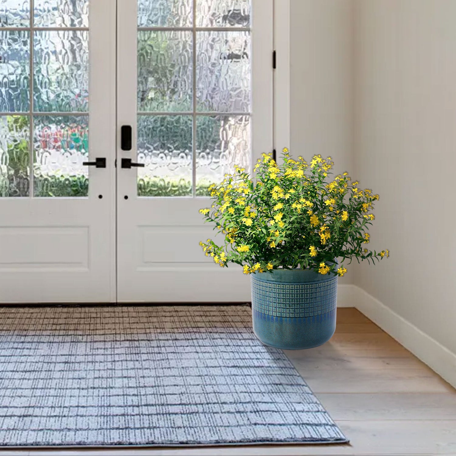 Set of 3 Grid Ceramic Flowerpots - Teal