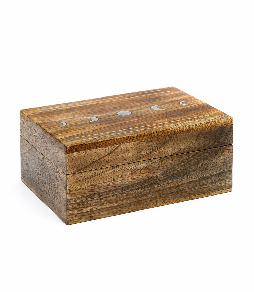 Indukala Moon Phase Jewelry Box With Removable Tray - Wood Brass Inlay
