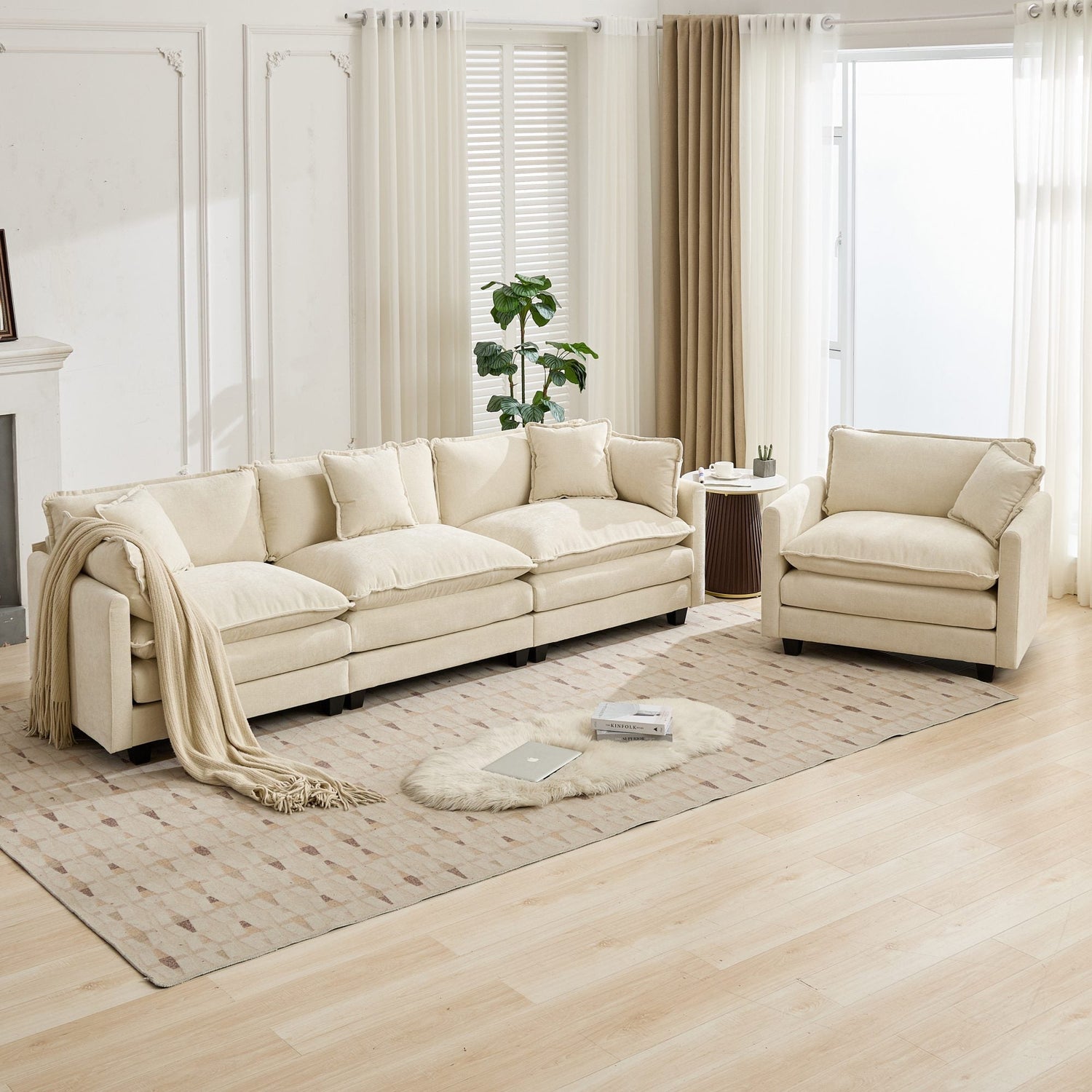 Cloud 3 Seat Sofa in Beige Chenille