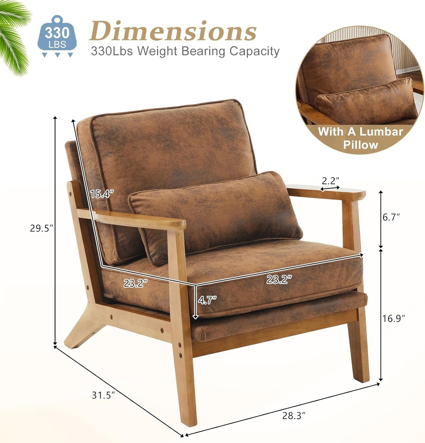 Mid-Century Modern Suede Upholstered Accent Chair - Set of 2