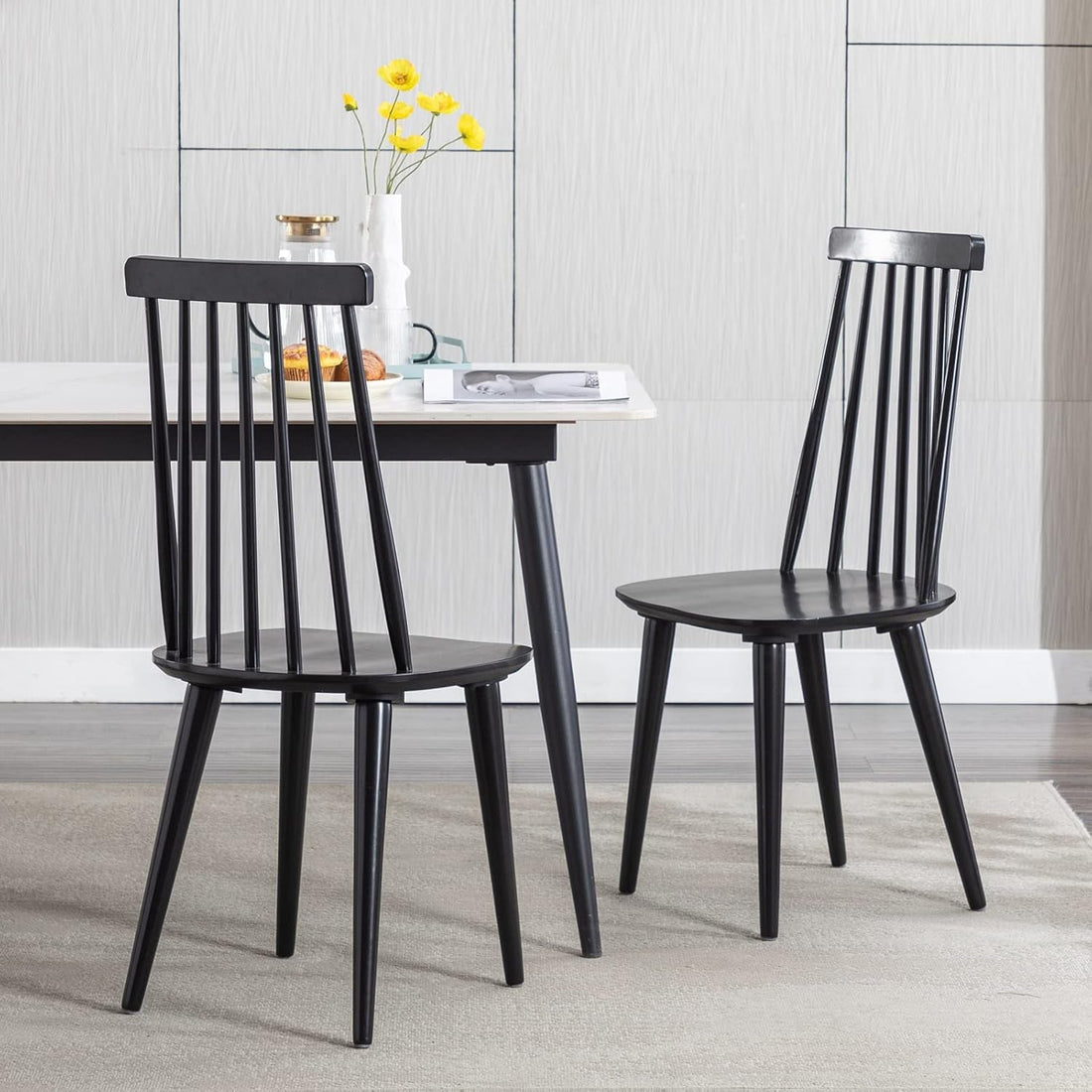 Walnut Hardwood Spindle Back Dining Chairs - 4 pc Set