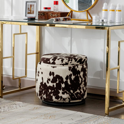 Cow Print Velvet Upholstered Vanity Chair With Storage