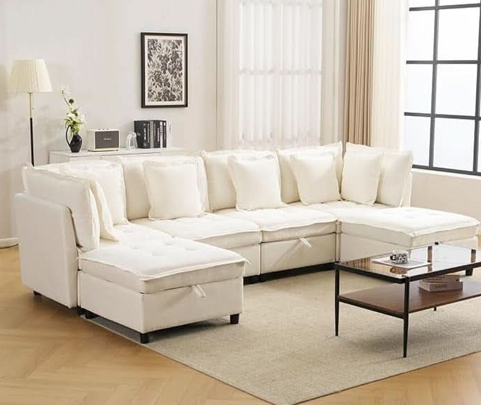 Oversized Modular Sectional Sofa w/Storage Ottoman - Cream