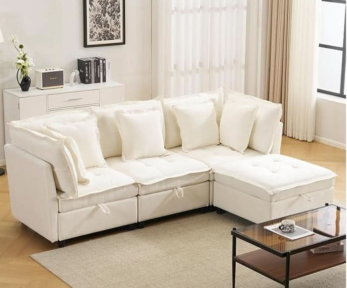 Oversized Modular Sectional Sofa w/Storage Ottoman - Cream