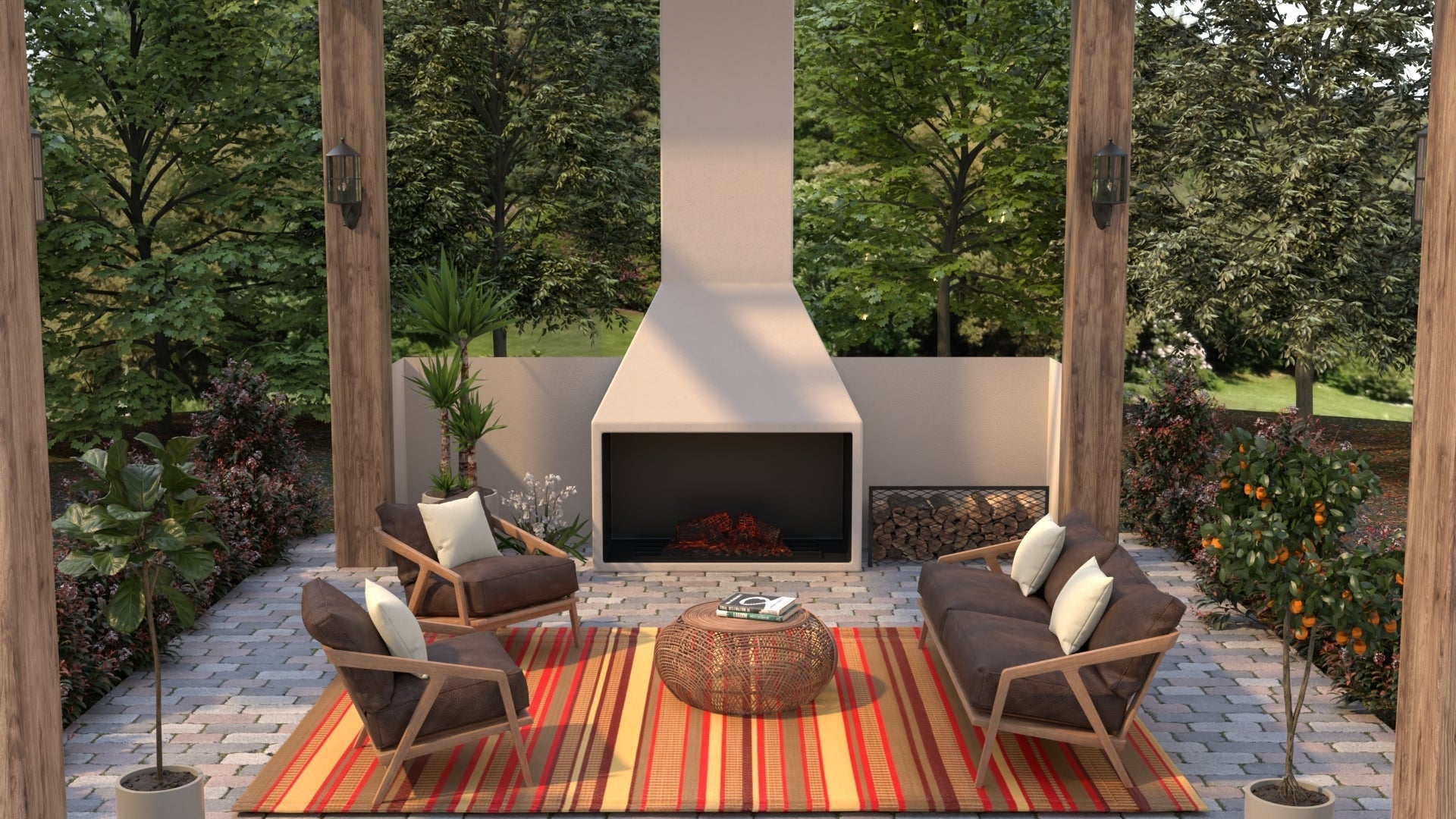 Stripes Warm Brown/Red Outdoor Mat