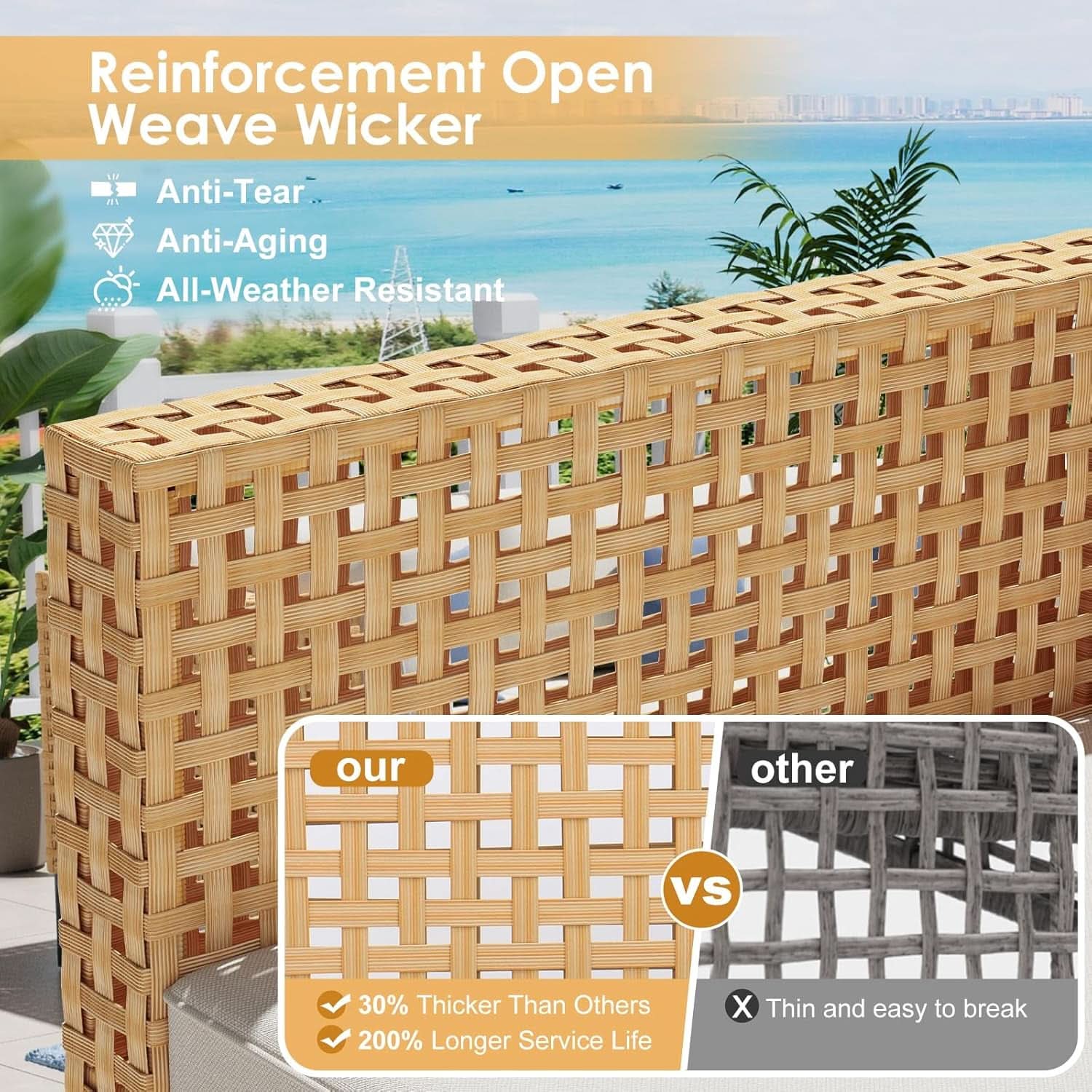 Large 7 Piece Wicker Outdoor Modular Sectional Set - Beige