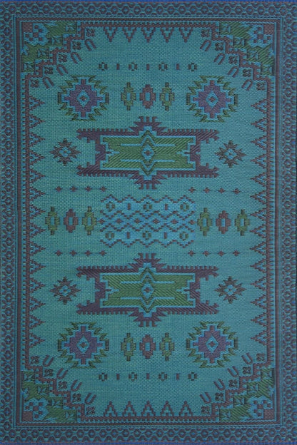 Apache Black &amp; Aqua Reversible Outdoor Mat