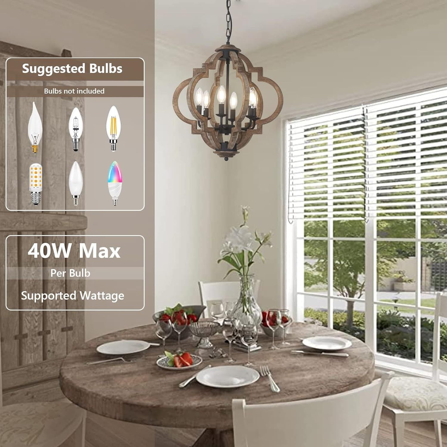 Modern Farmhouse Wood Finish 6 Light Pendant