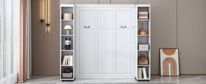 Queen Murphy Bed with Storage Doors - White