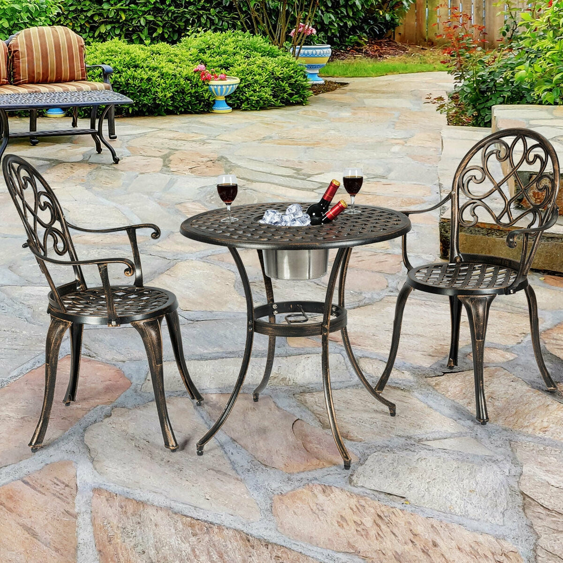 3 Piece Outdoor Bistro Set with Removable Ice Bucket