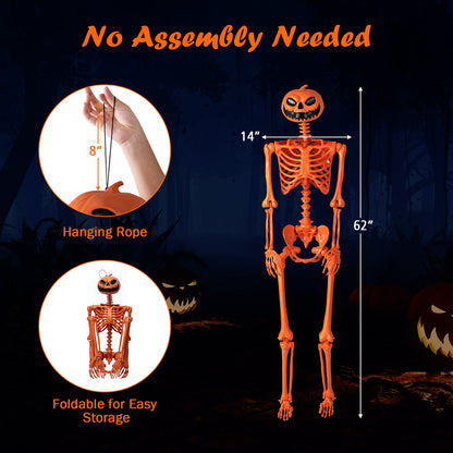 5.2 FT Life-Size Poseable Halloween Skeleton - Orange