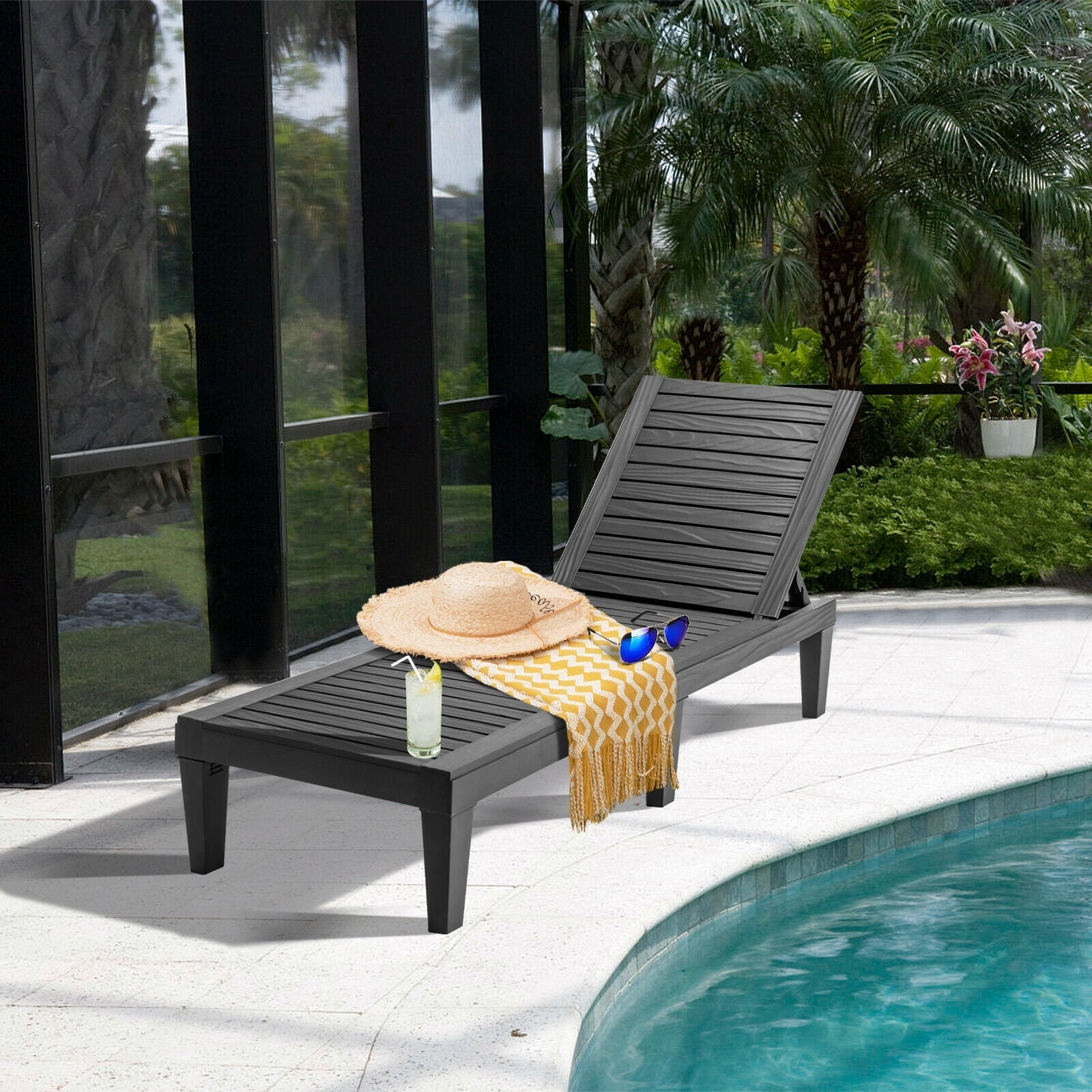 Outdoor Recliner with Adjustable Backrest - Black, Gray, Brown
