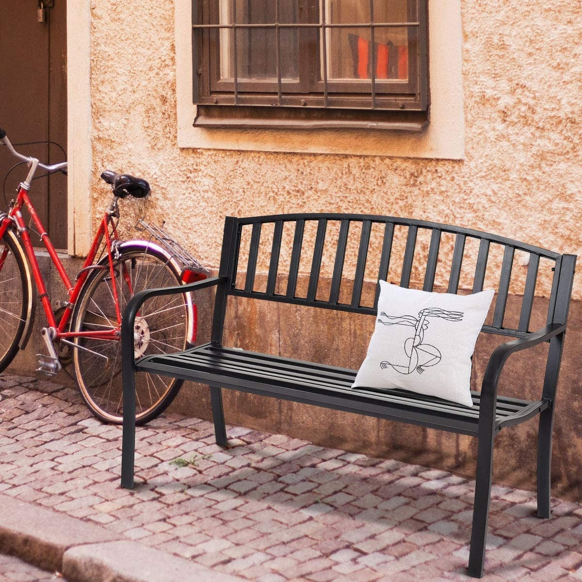 50 Inch Steel Garden Bench - Black