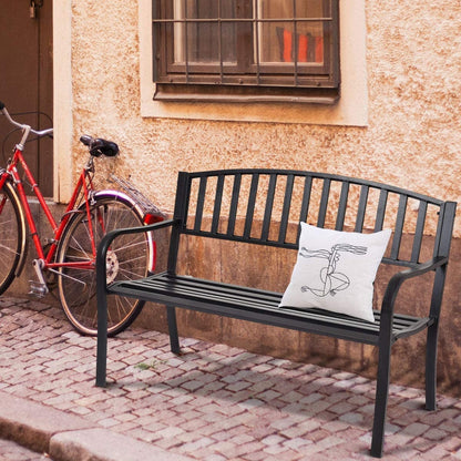 50 Inch Steel Garden Bench - Black