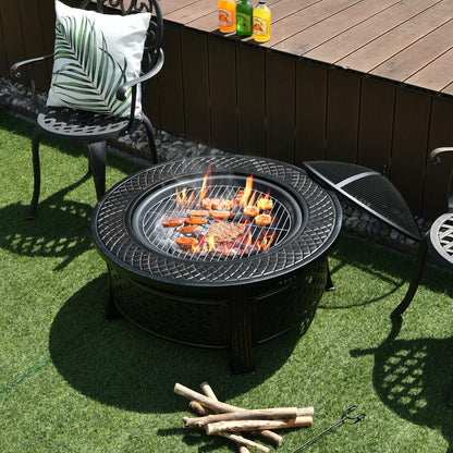 Outdoor Fire Pit with BBQ Grill and High-Temp Resistance Finish