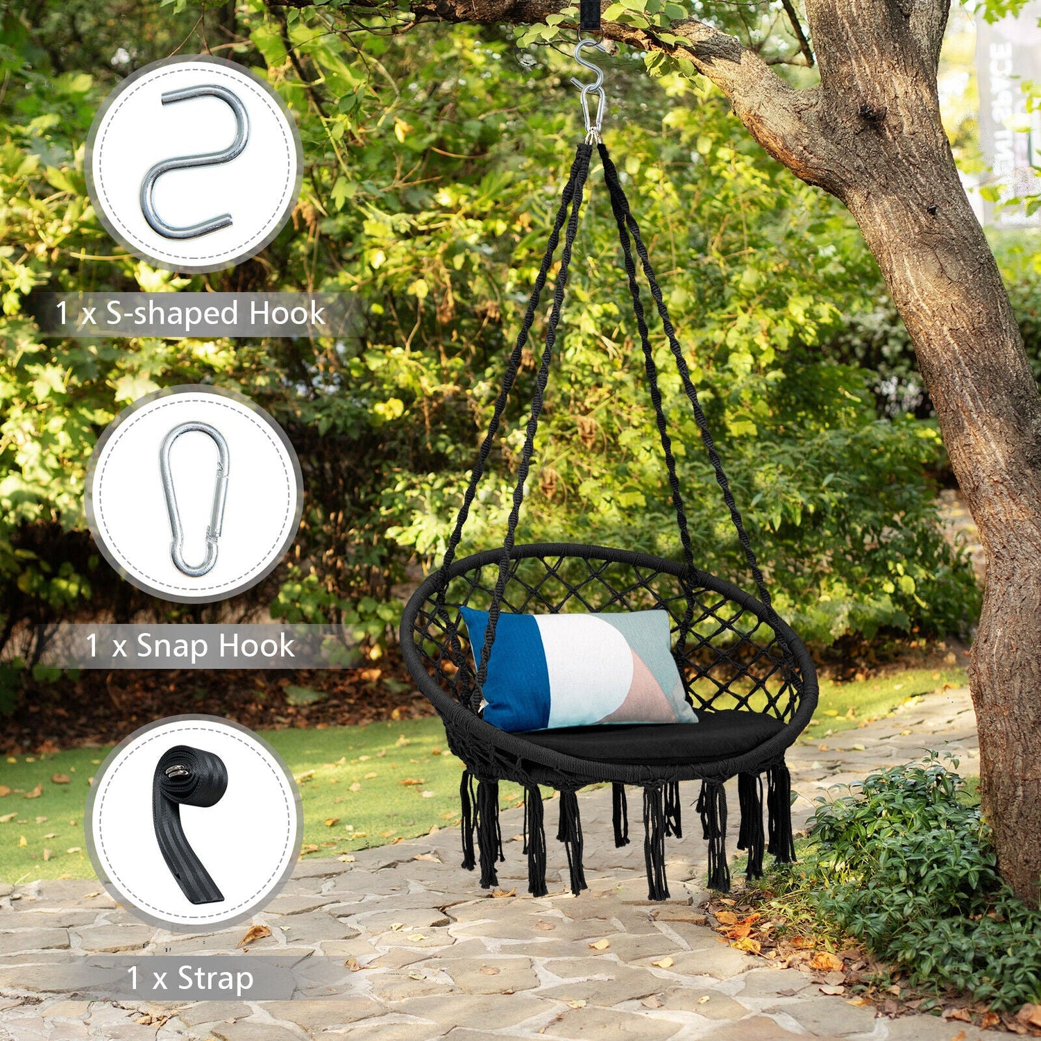 Cushioned Hammock Chair with Hanging Kit