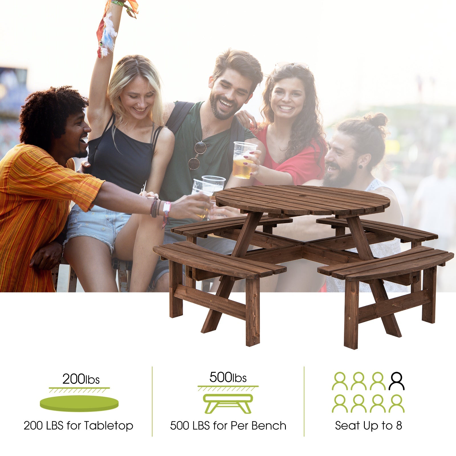 8 Seat Wood Picnic Dining Set