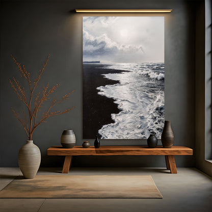 Black &amp; White Waves Abstract  Wall Art