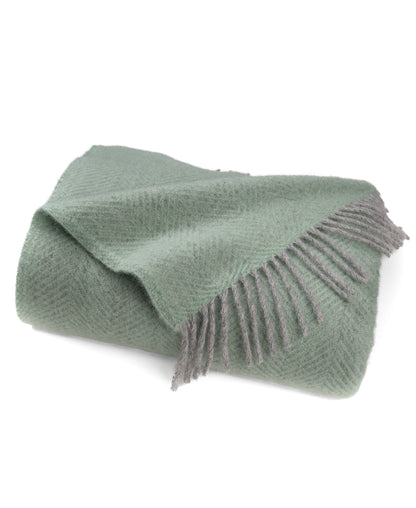 Highland Tweeds Herringbone  Pure New Wool Throw - Basil