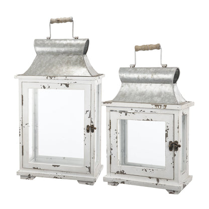 Rustic Wooden Hurricane Lanterns - Set of 2