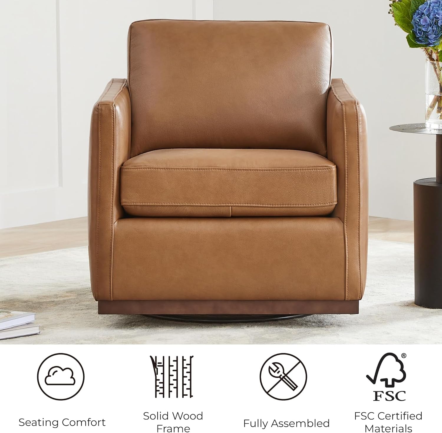 Genuine Leather Swivel Accent Chair