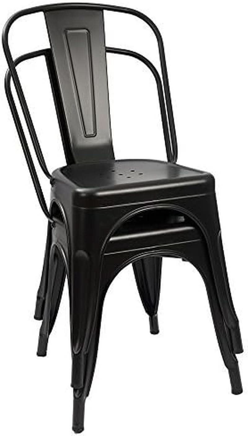 Set Of 4 Stackable Indoor/Outdoor Metal Dining Chairs - Black