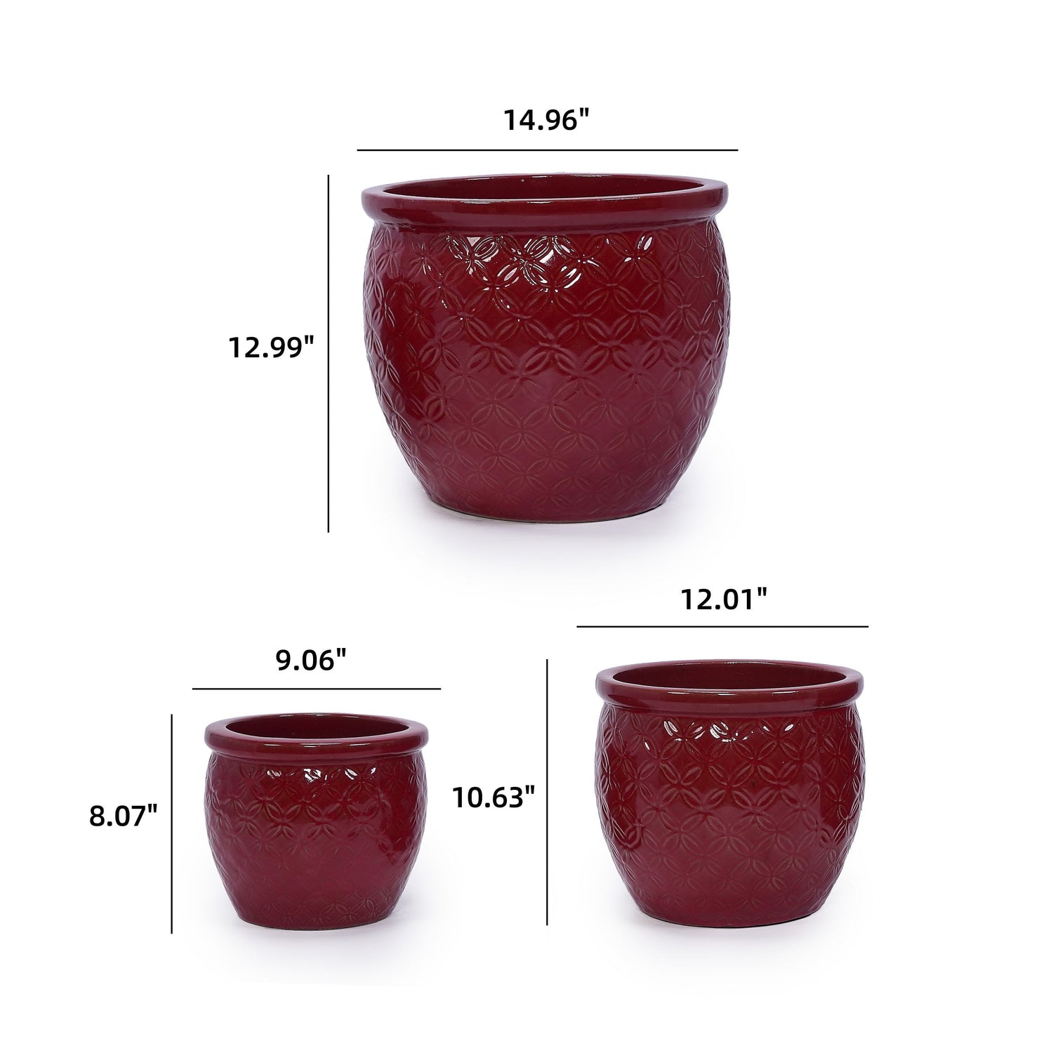 Set of 3 Ceramic Flowerpots - Red