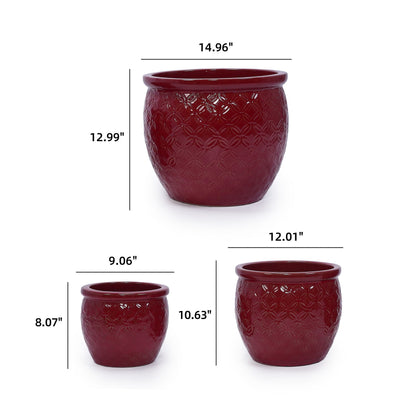 Set of 3 Ceramic Flowerpots - Red