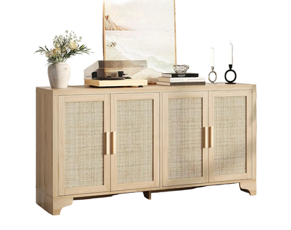 Natural Rattan Four Door Sideboard Cabinet Engineered Wood