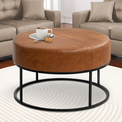 Round Leatherette Upholstered Coffee Table