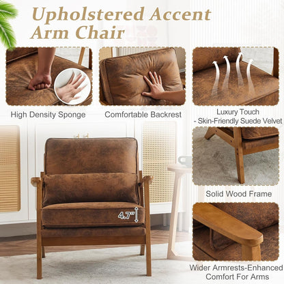 Mid-Century Modern Suede Upholstered Accent Chair - Set of 2