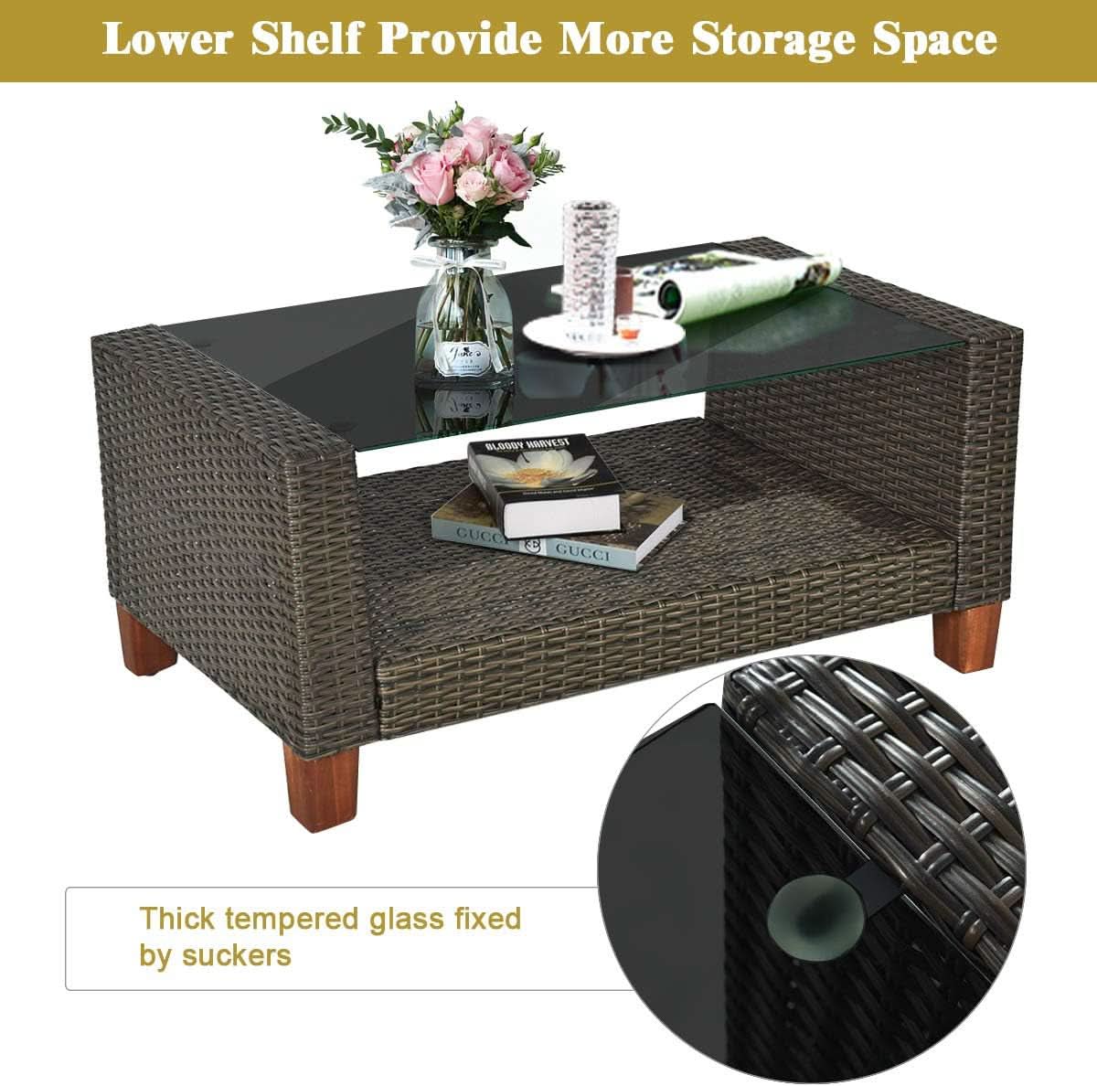 4 Piece Rattan Patio Conversation Set - Beige
