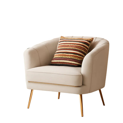 Beige Velvet Arm Chair With Gold Metal Accent