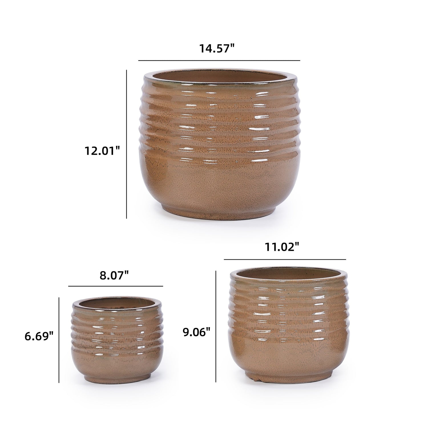 Set of 3 Ceramic Flowerpots - Antique Bronze