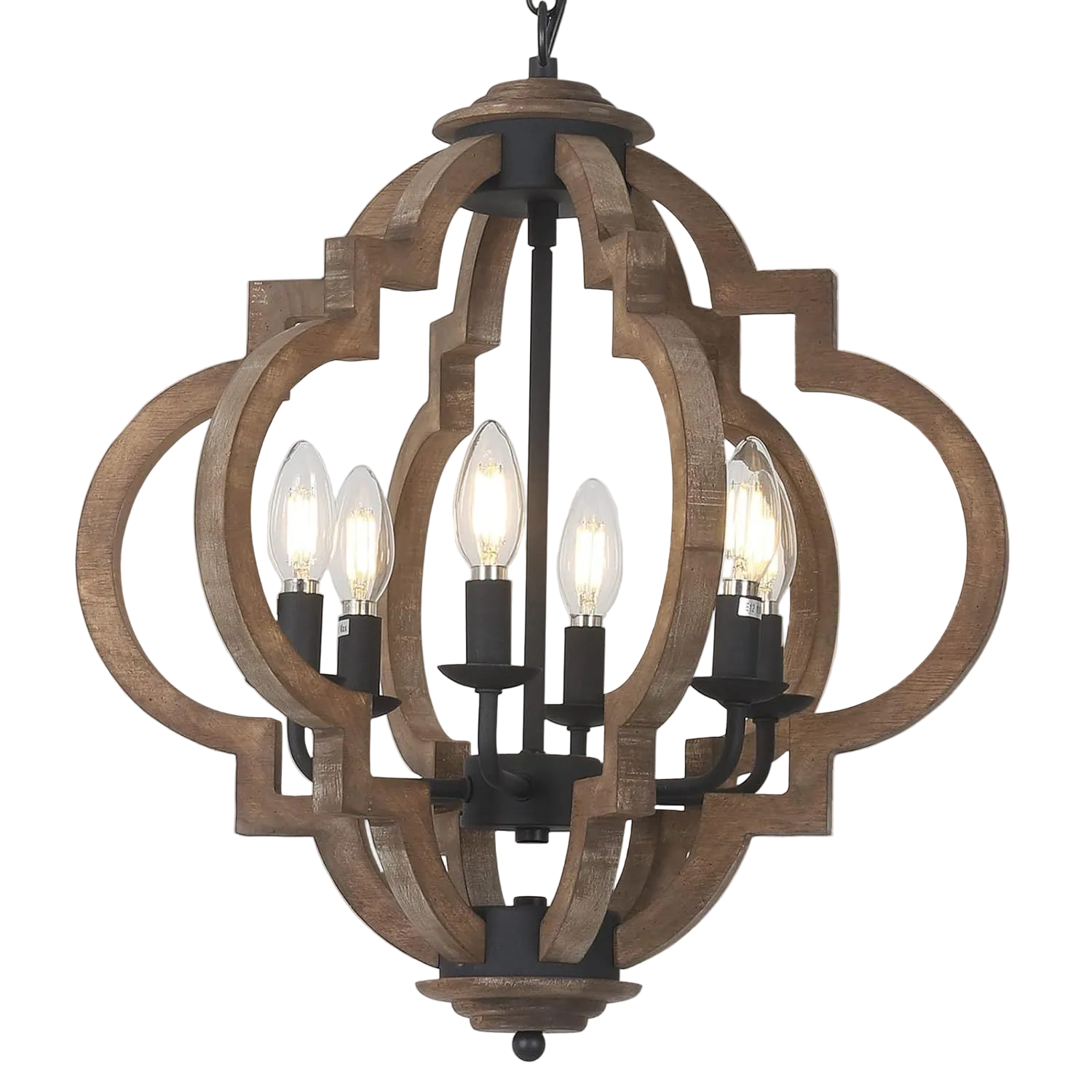 Modern Farmhouse Wood Finish 6 Light Pendant
