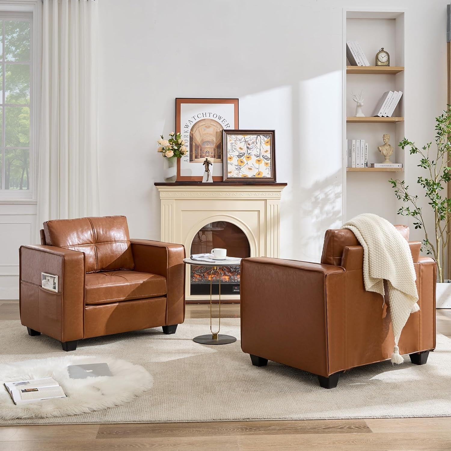 Brown Faux Leather Upholstered Accent Chair