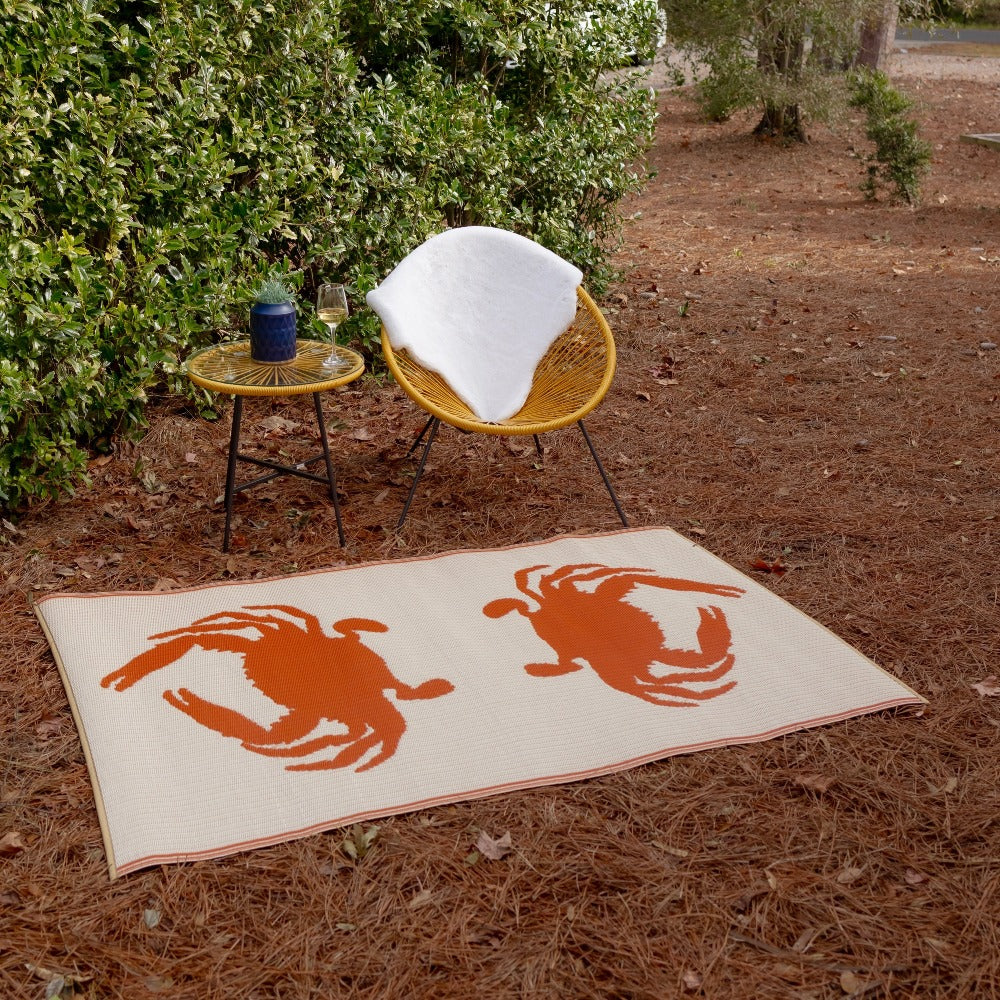 Double Crab Orange &amp; Cream Outdoor Mat
