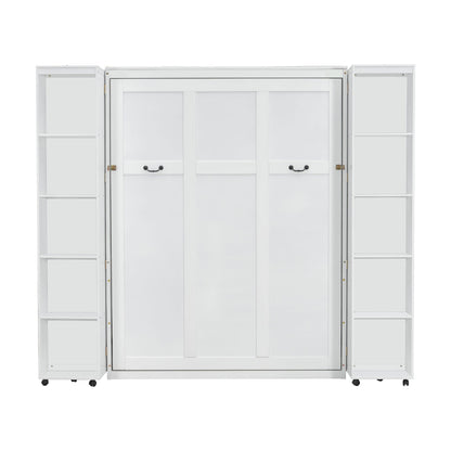 Queen Murphy Bed with Storage Doors - White