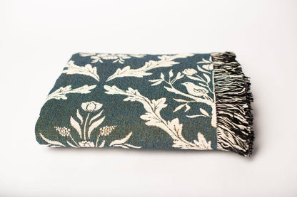 Teal Floral Botanical Jacquard Woven Throw