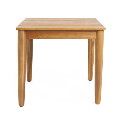 Outdoor Square Side Table with Slatted Top and Wood Frame, Teak