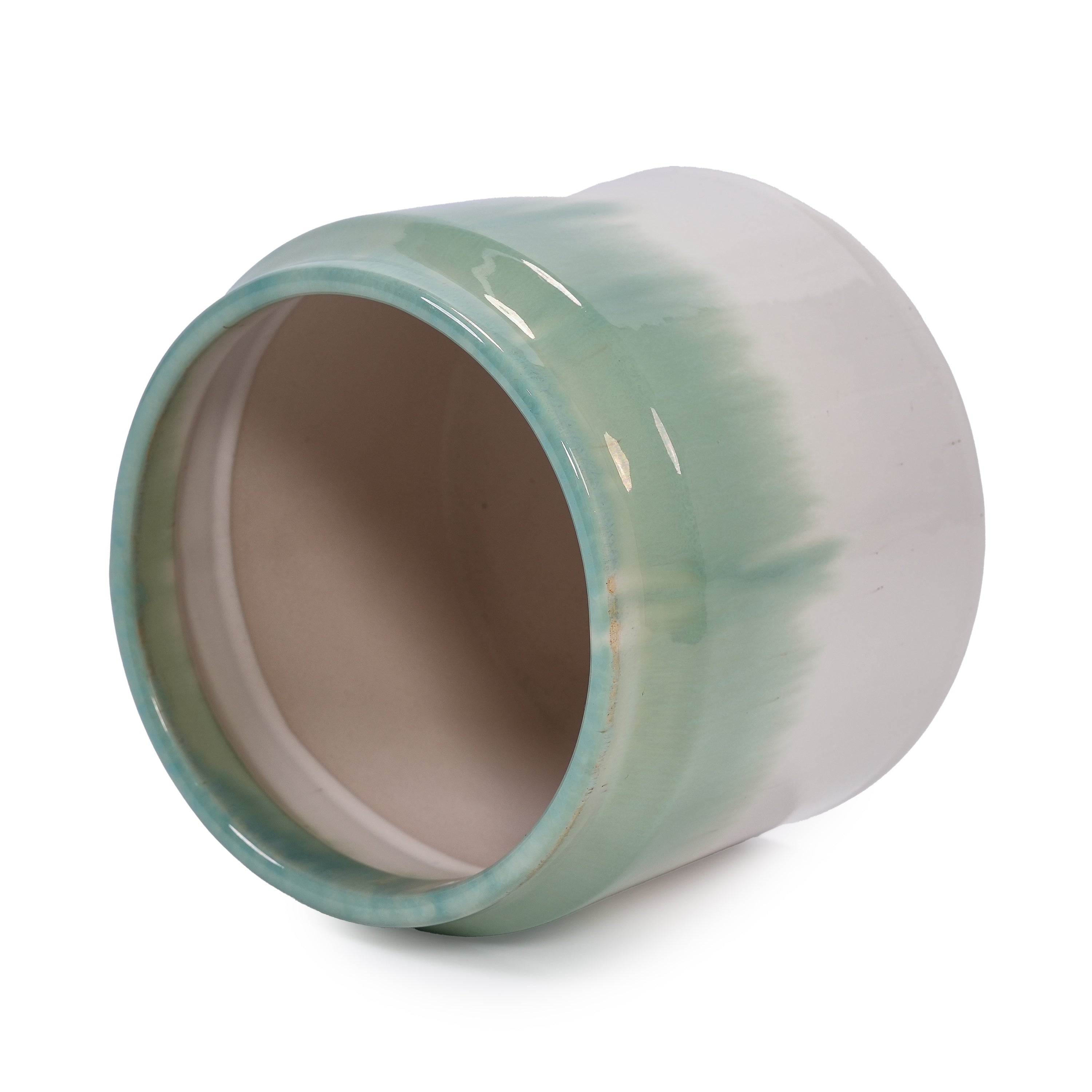 Set of 2 Gradient Ceramic Flowerpots - White/Green