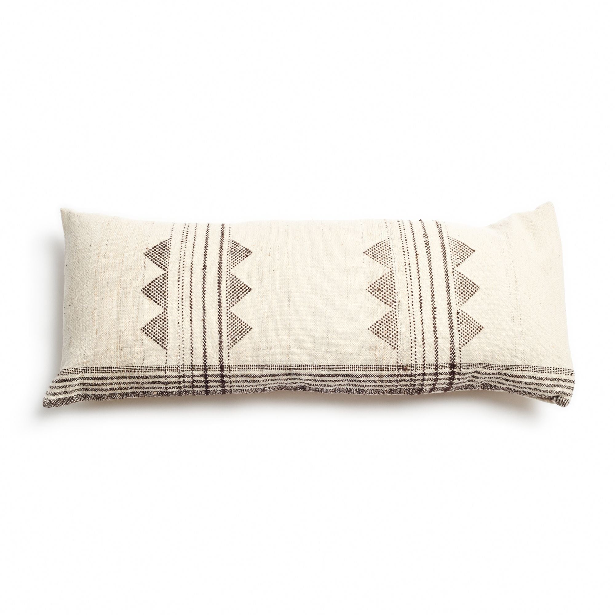 Kora White And Black Large Artisanal Handwoven Lumbar Pillow