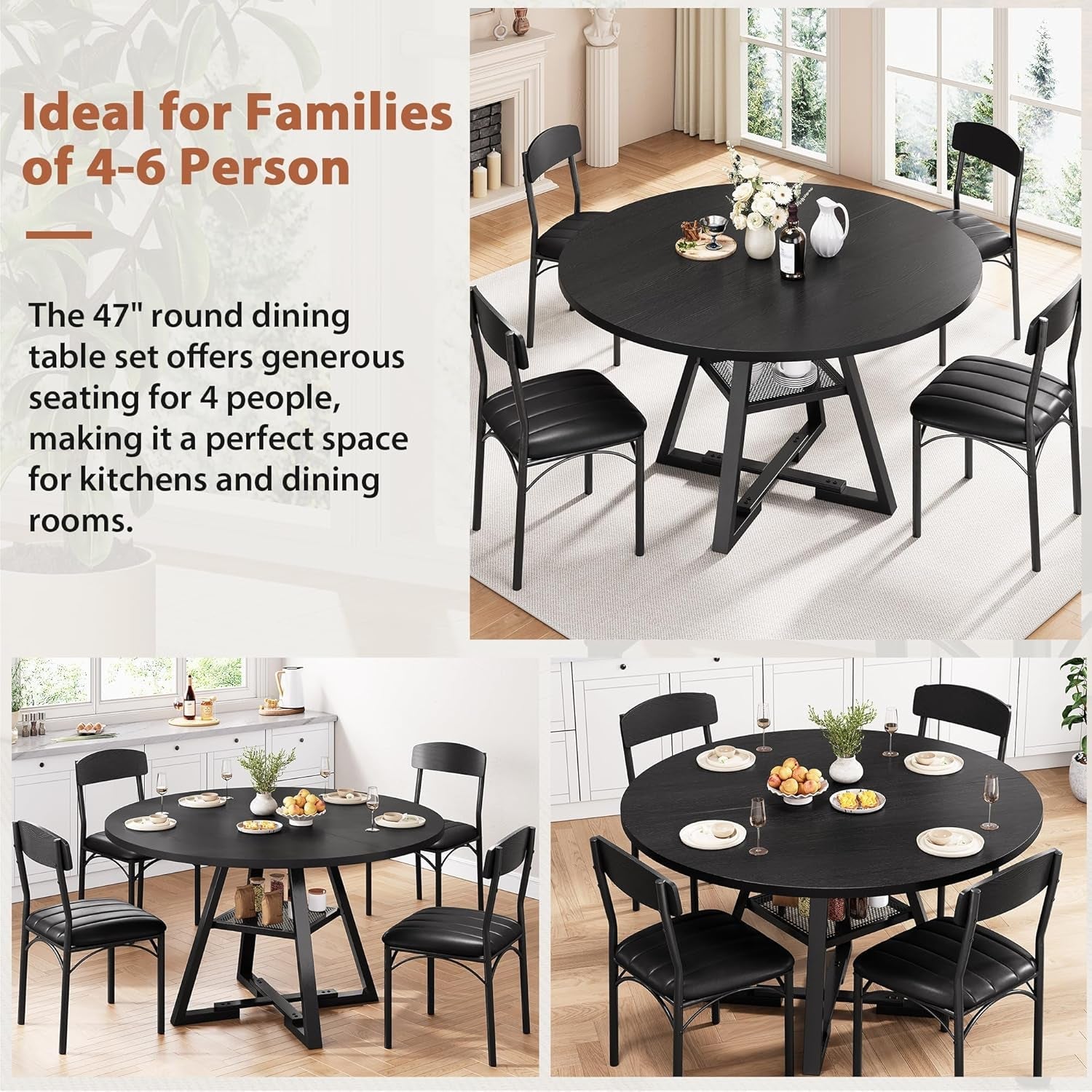 Round Dining Set - 5 pc, Black