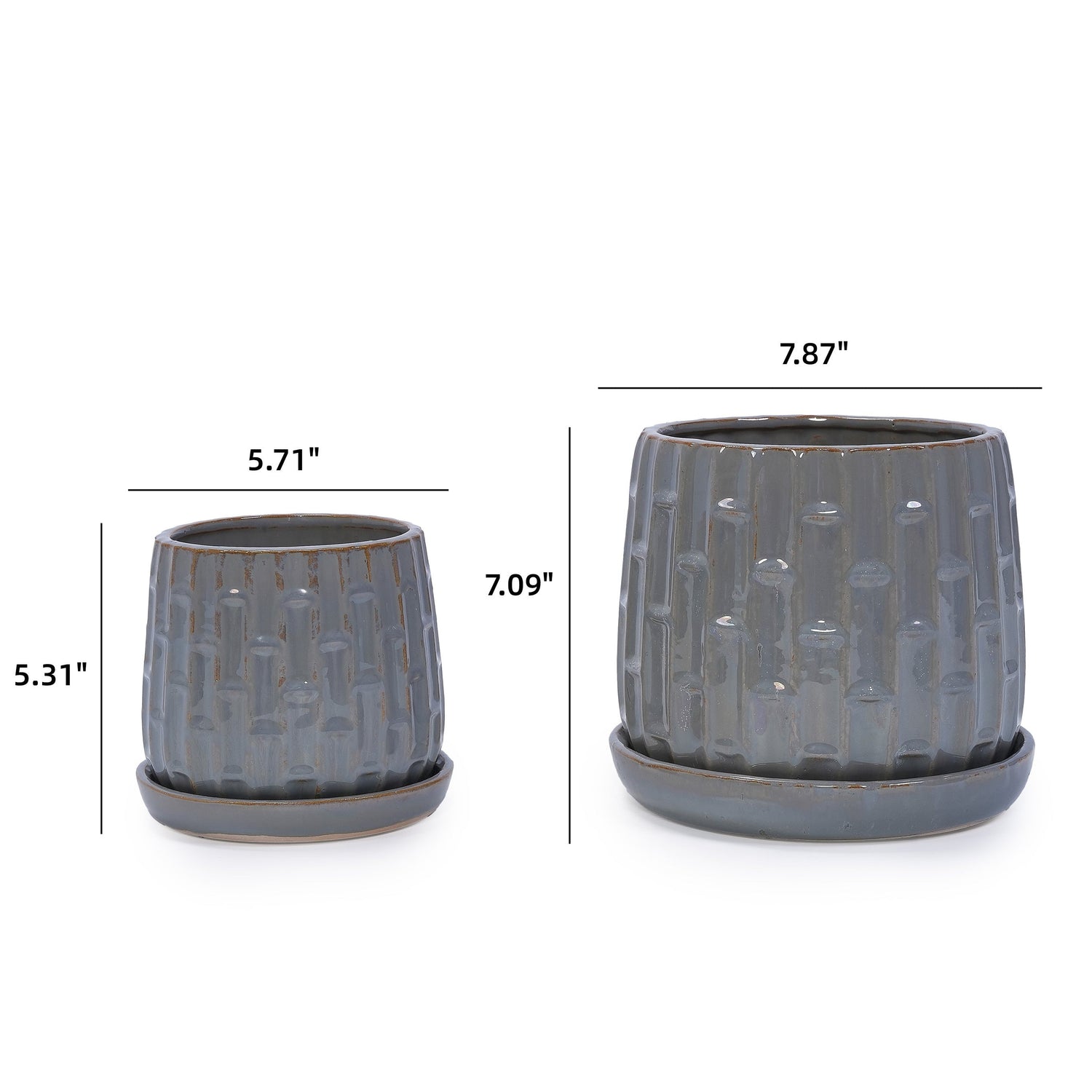 Set of 2 Ceramic Flowerpots - Gray