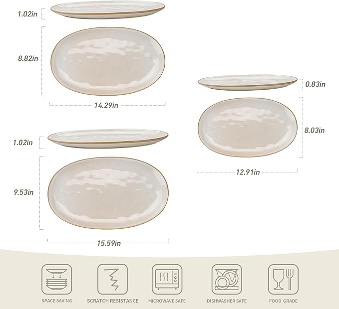 3 Piece Oval Stonware Serving Trays - Cappuccino White