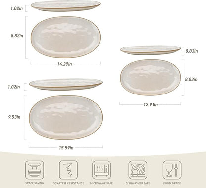 3 Piece Oval Stonware Serving Trays - Cappuccino White