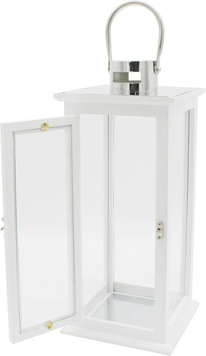 Set of 2 Wood Hurricane Candle Lanterns in White